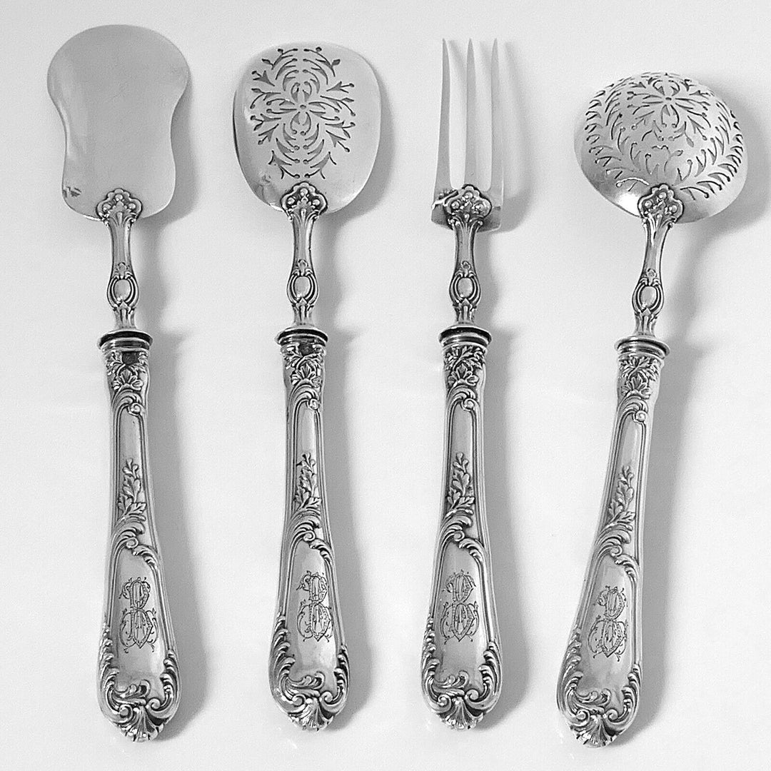 Soufflot French All Sterling Silver Dessert Hors d'Oeuvre Set 4 Pc, Original Box