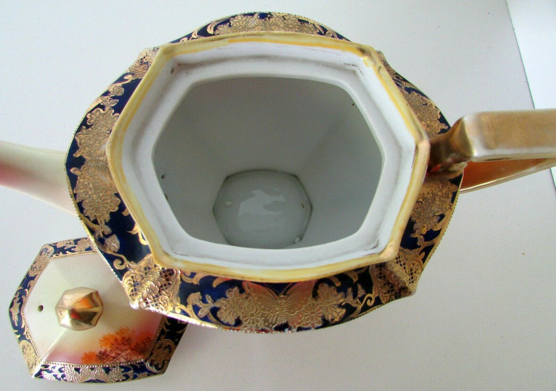 ANTIQUE NORITAKE JAPAN ART DECO CHINA PORCELAIN GILDED SCENIC PAINTED TEA POT