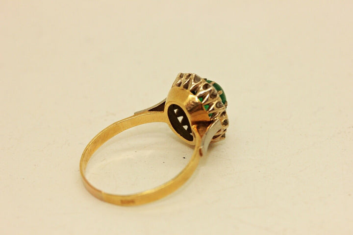アンティーク オリジナル 18K ナチュラルダイヤモンドとエメラルドのロシアンリング