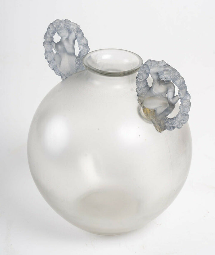 Vase Ronsard Patiné Bleu René Lalique R.Lalique Handled Blue Stained Glass