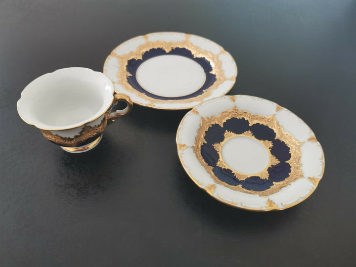 マイセンBフォーム、コーヒー3点セット、ロイヤルブルー