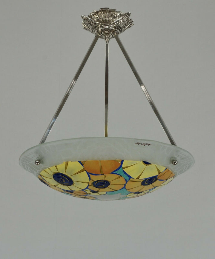 LOYS LUCHA : FRENCH 1930 ART DECO CHANDELIER ...... pendant lamp daum era France