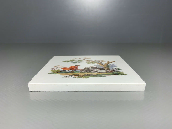 MEISSEN FLIESE KACHEL JAGD WILDSCHWEIN WILDMALEREI NACH RIDINGER 10x10cm 1.WAHL