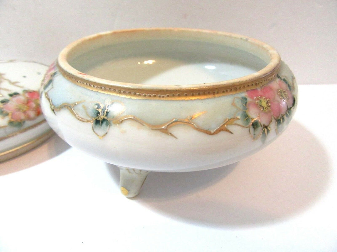 HAND PAINTED COVERED FOOTED JAR VINTAGE NIPPON MORIMURA PRETTY ANTIQUE
