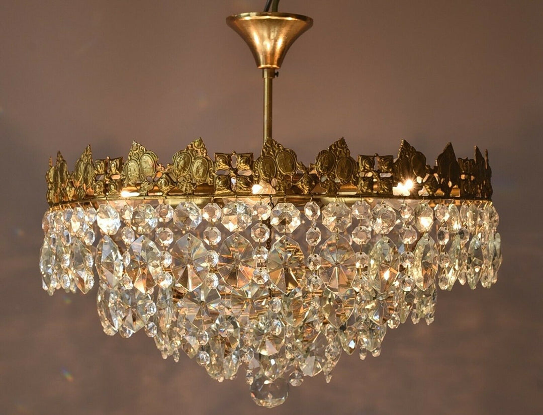 Low Ceiling / Flush Crystal Chandelier, Antique Hanging lighting Vintage Pendant