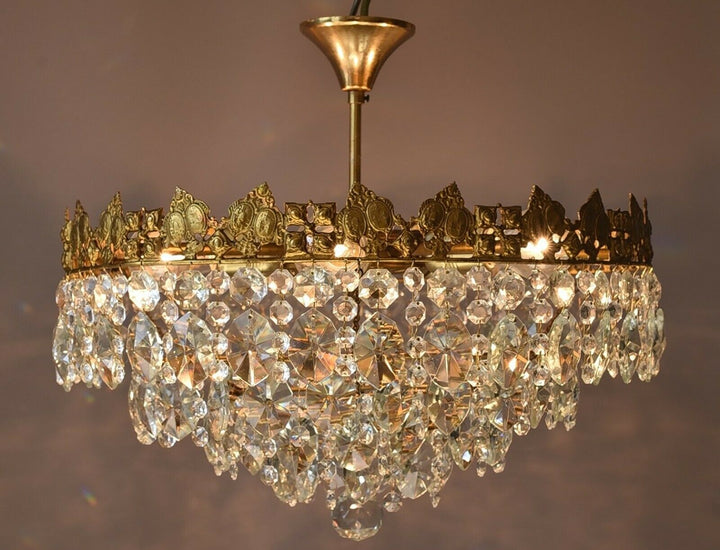 Low Ceiling / Flush Crystal Chandelier, Antique Hanging lighting Vintage Pendant