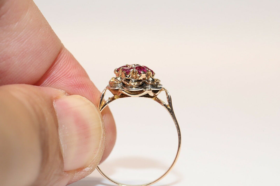 アンティーク 18K ナチュラルダイヤモンドとルビーのヴィクトリアンリング