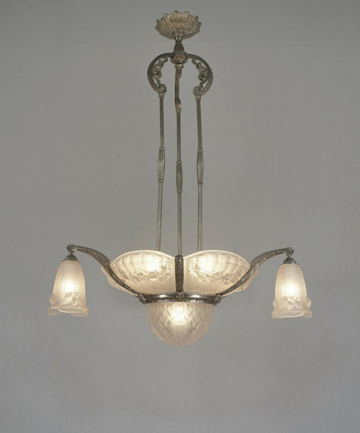P. GILLES : LARGE FRENCH ART DECO CHANDELIER 1930 ..... lamp lustre muller era