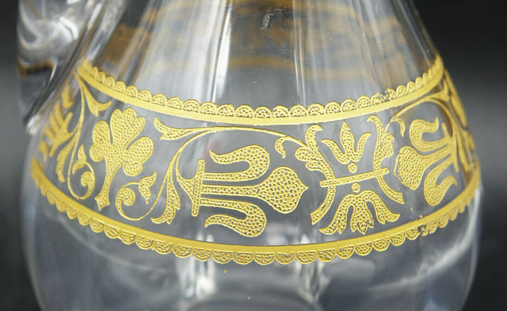 French Baccarat Crystal Handled Wine Decanter Gold Encrusted Fleur De Lys 1907