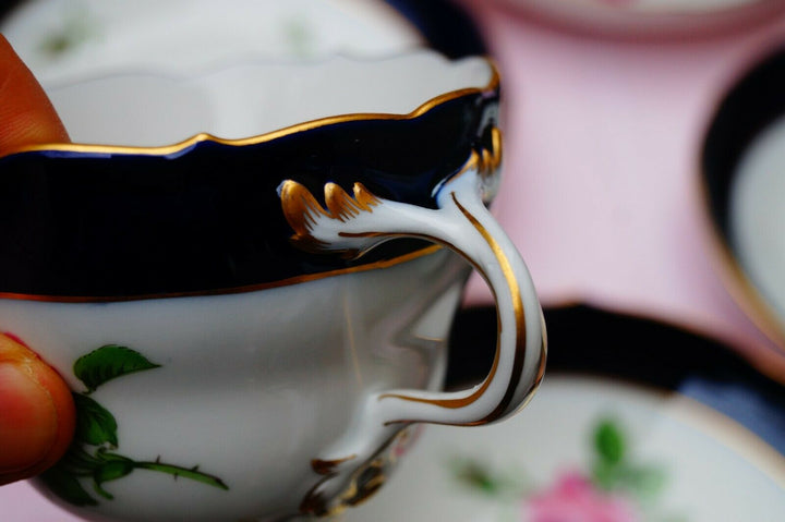 Meissen handpainted blue cobalt red rose tea set for 6 persons