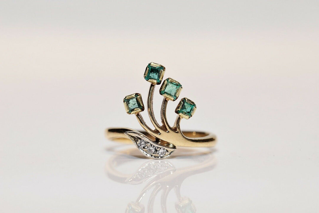 オリジナル 18K ナチュラルダイヤモンドとエメラルドのロシアンリング