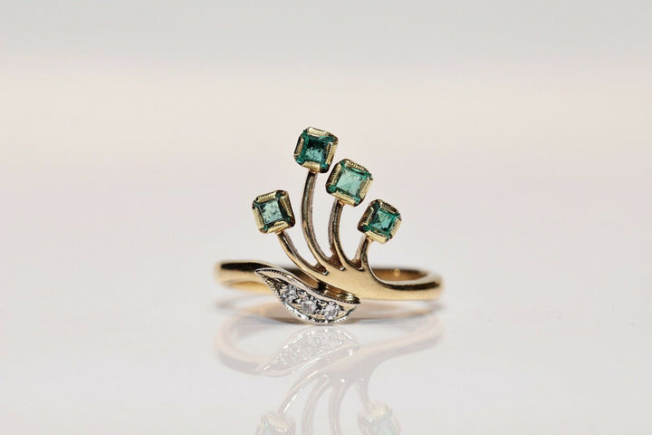オリジナル 18K ナチュラルダイヤモンドとエメラルドのロシアンリング