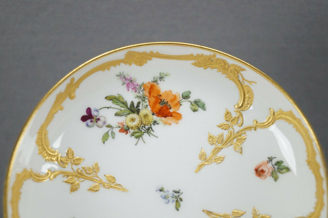 KPM Berlin Neuzierat Hand Painted Floral & Raised Gold Demitasse Cup & Saucer E