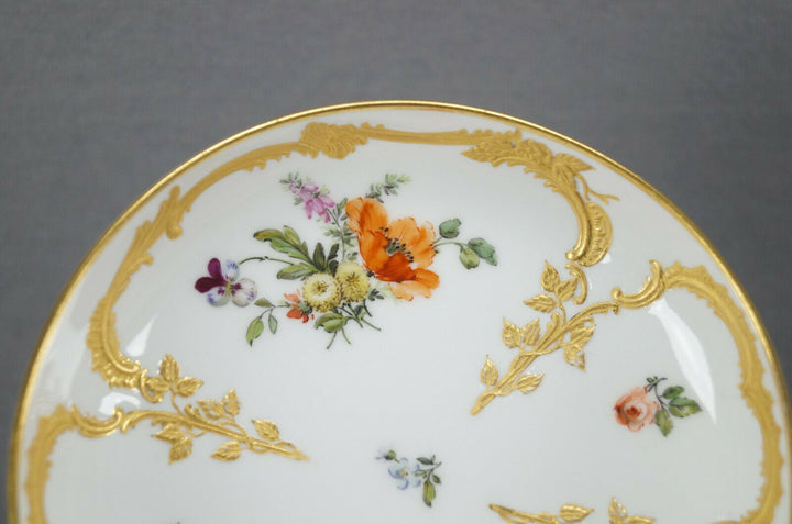 KPM Berlin Neuzierat Hand Painted Floral & Raised Gold Demitasse Cup & Saucer E