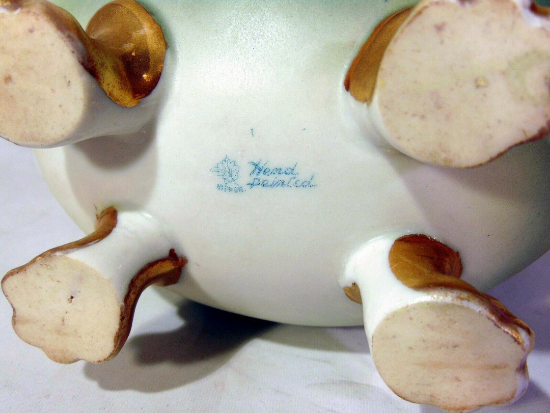 Japanese Nippon Porcelain Vase Elephant Handles Lion's Feet Swan White Roses