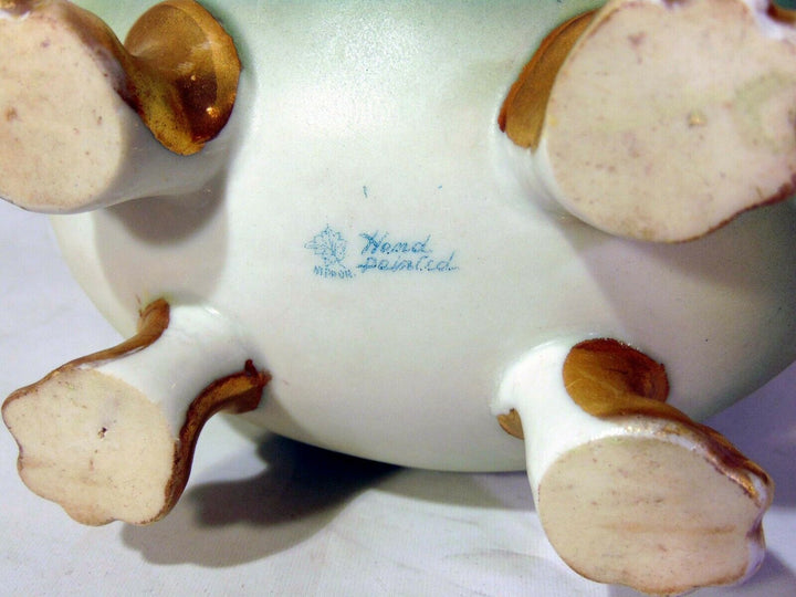 Japanese Nippon Porcelain Vase Elephant Handles Lion's Feet Swan White Roses