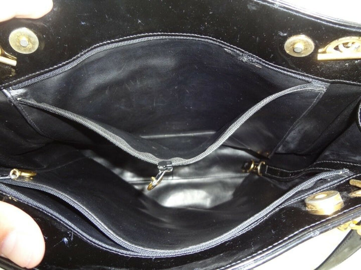 AUTH CHANEL BLACK PATENT SHOULDER TOTE BAG