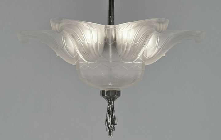 HANOTS : French 1930 art deco pendant chandelier .. lamp muller degué era France