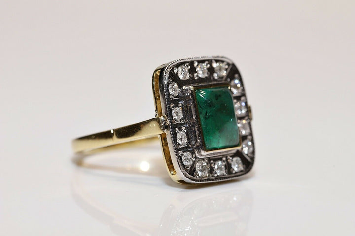 18K ナチュラルダイヤモンドとエメラルドのリング