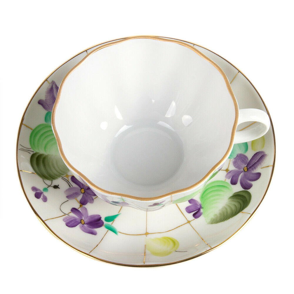 Forest Violet Teacup w/ Saucer by Imperial Porcelain Russian Lomonosov LFZ IFZ