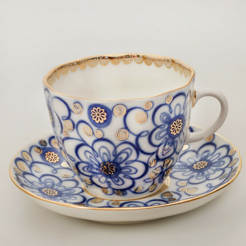 Bindweed Coffee Cup & Saucer by Imperial Porcelain Russian Lomonosov LFZ IFZ