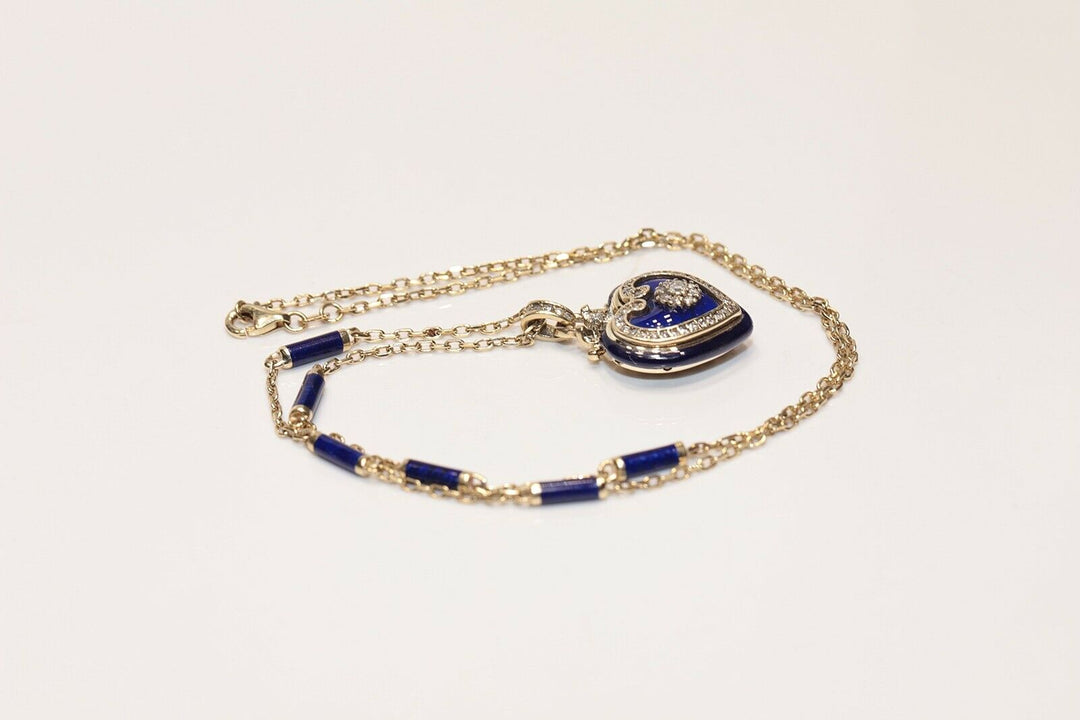 アンティーク ビクトリア朝スタイル 14K ゴールド 天然ダイヤモンド ハートネックレス