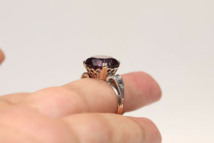 14K ナチュラルローズカットダイヤモンドとアメシストのリング