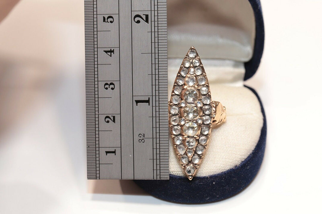 9K ナチュラルローズカットダイヤモンドのナヴェットスタイルリング