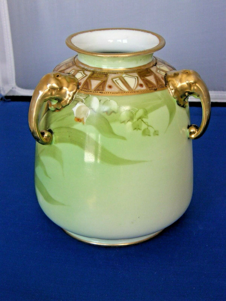 Vase-Lily of the Valley Pattern-3 Elephant Handles-Hand Painted Noritake Nippon