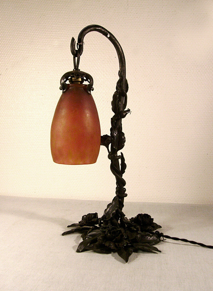 Daum nancy ☨ – art deco lamp in wrought iron and tulip 1925/1930