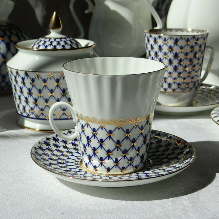 Dandelion Cobalt Net Coffee Cup & Saucer Imperial Porcelain Lomonosov Bone China