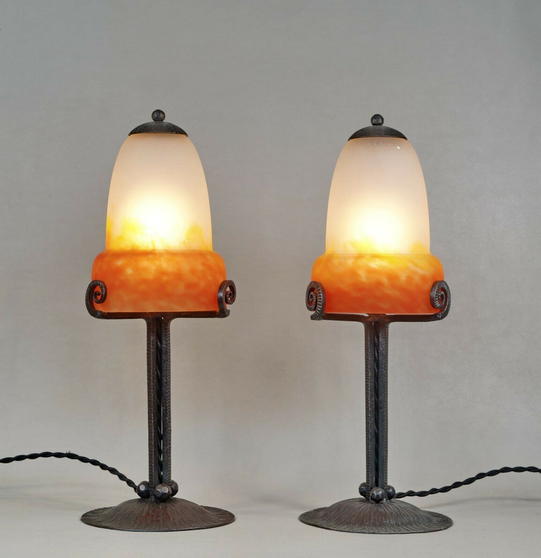 MULLER FRERES : pair of FRENCH 1930 ART DECO LAMPS in wrought iron . lamp France