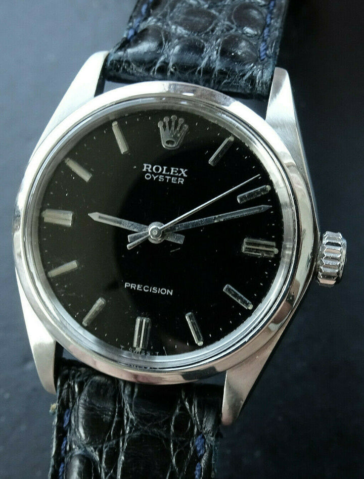 ♛ Rolex Oyster Precision Black 34 mm 6426 Vintage Elegant Men's Watch 1969