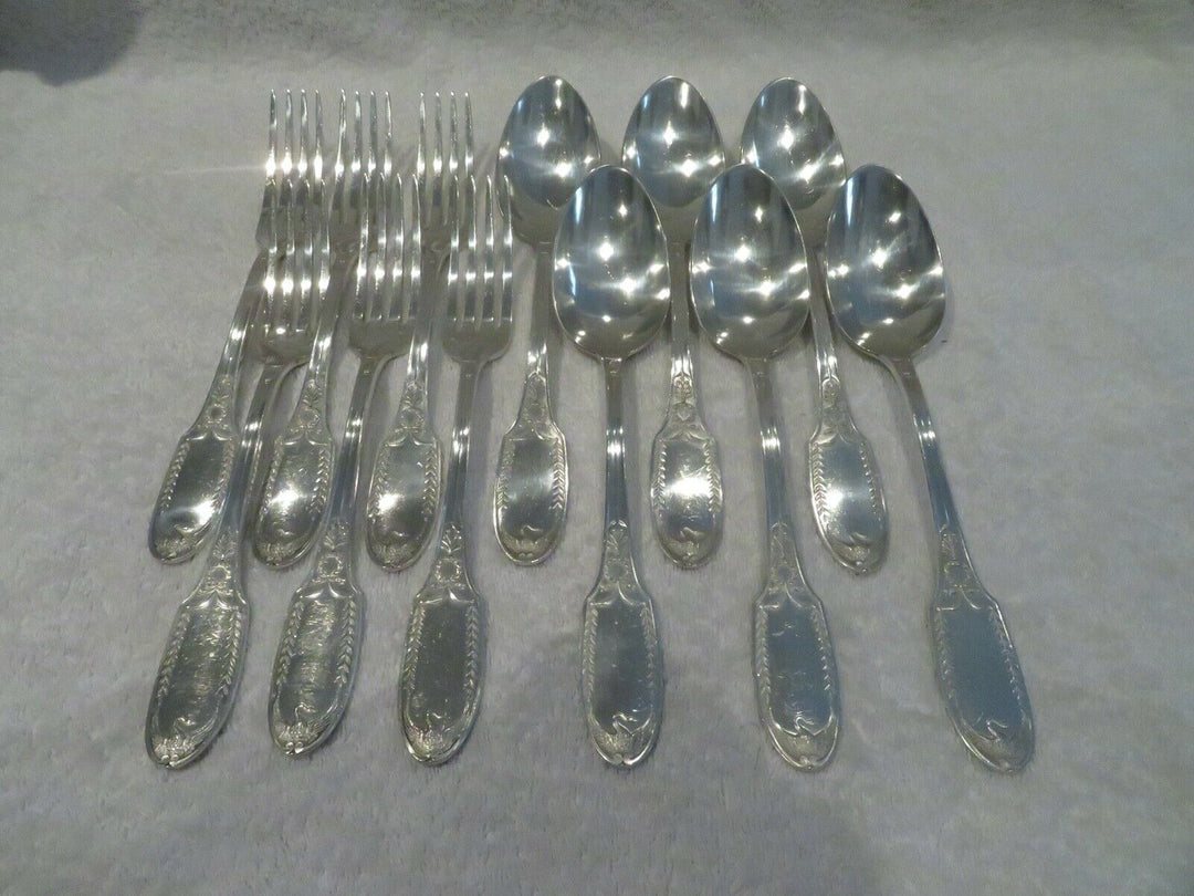 1900 French sterling 950 silver 6 dinner forks 6 soup spoons E Puiforcat swan
