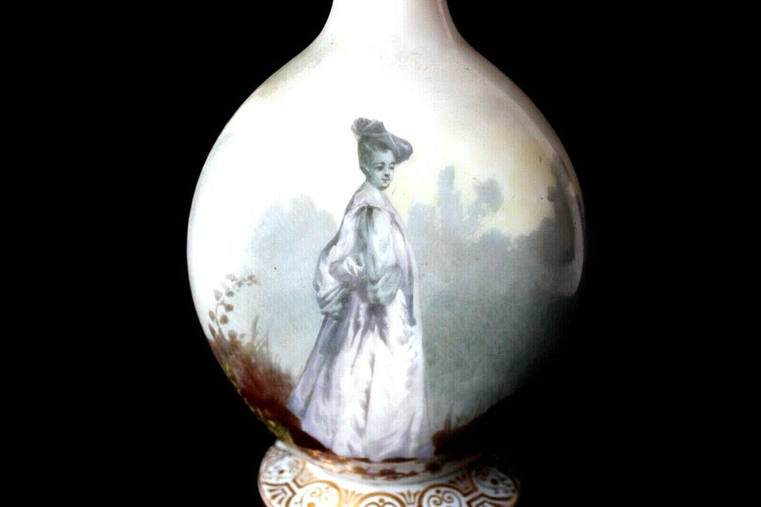Antique Baccarat opaline glass handpainted figural vase, very rare, c 1880