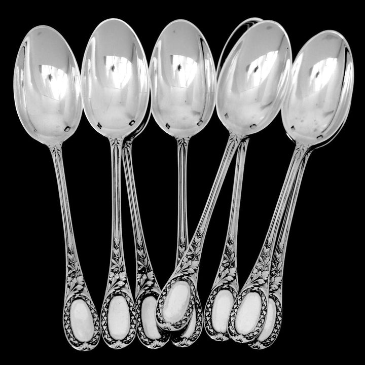 Puiforcat French Sterling Silver Coffee Dessert Spoons Set, Neoclassical