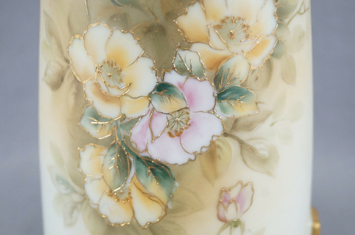 Nippon Morimura Hand Painted Pink & Yellow Wild Roses Vase Circa 1911 - 21