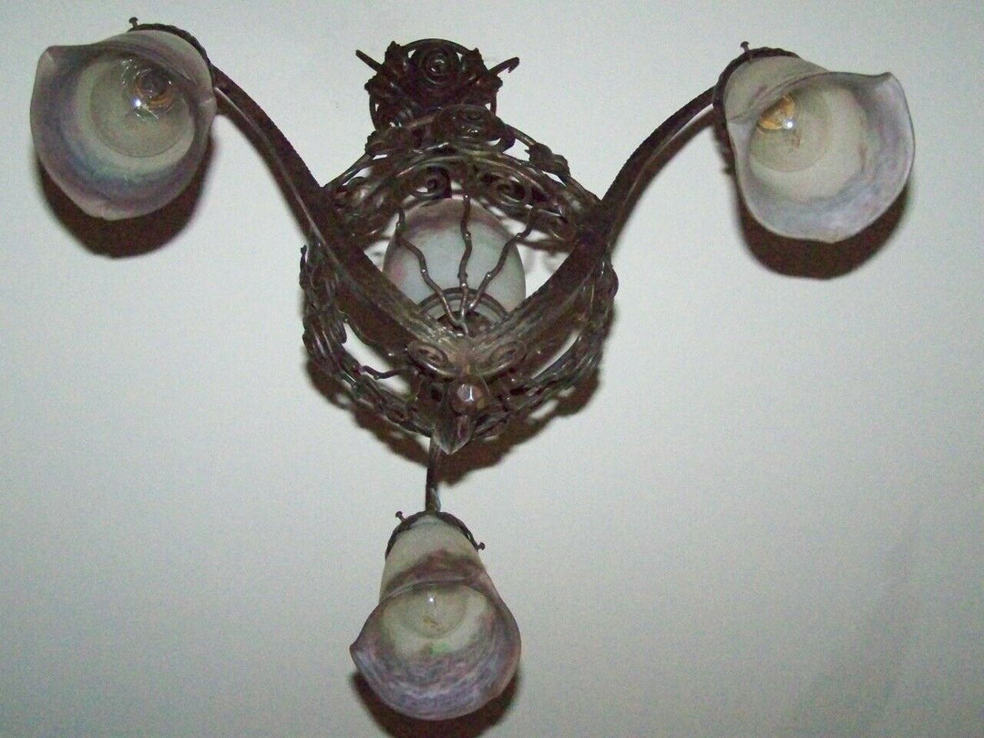 Suspension d'époque Art Nouveau pate de verre colorée signé MULLER frères Lunev