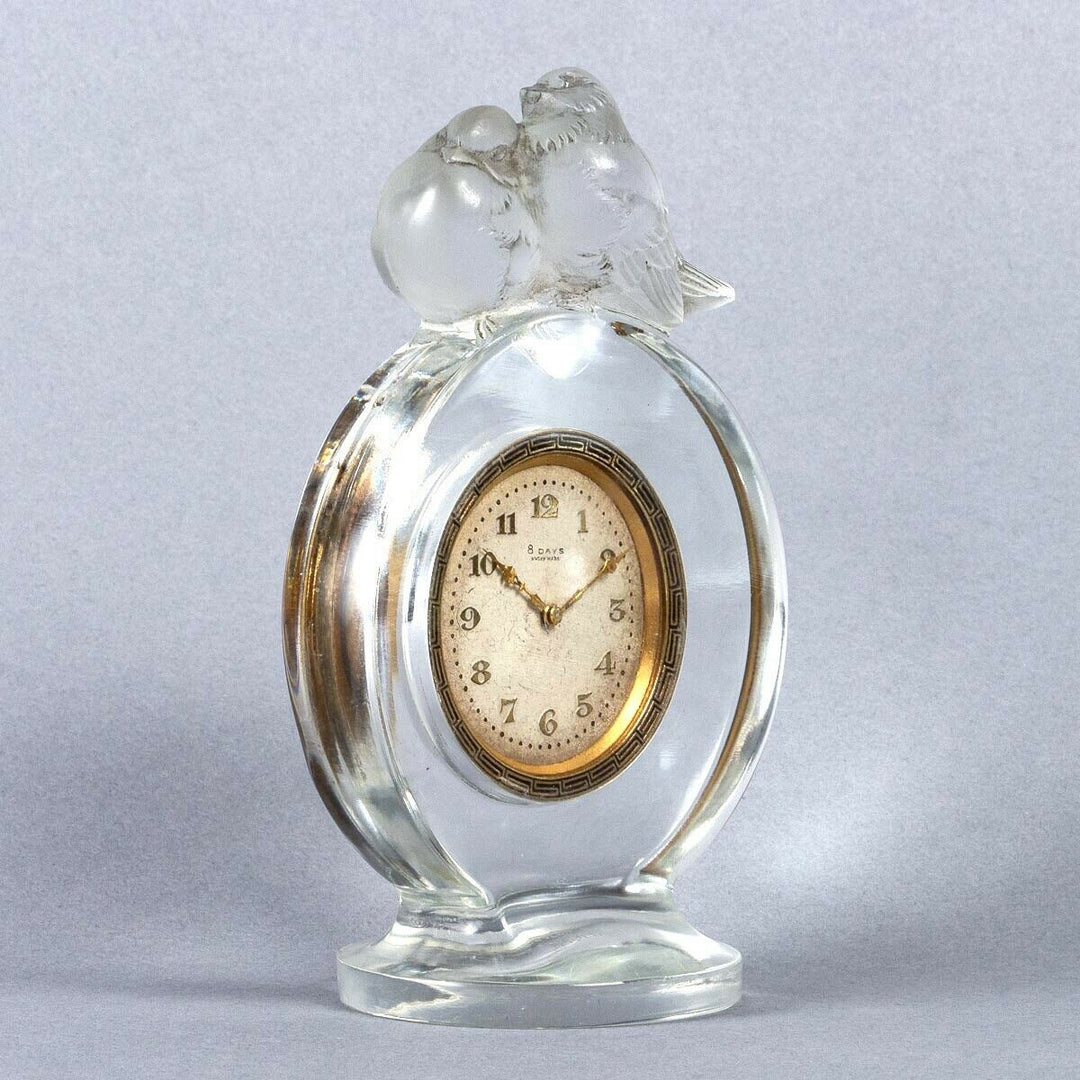 Pendulette Pierrots Verre Rene Lalique R.Lalique Glass Clock Mechanical Movement