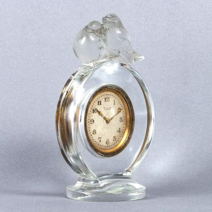 Pendulette Pierrots Verre Rene Lalique R.Lalique Glass Clock Mechanical Movement