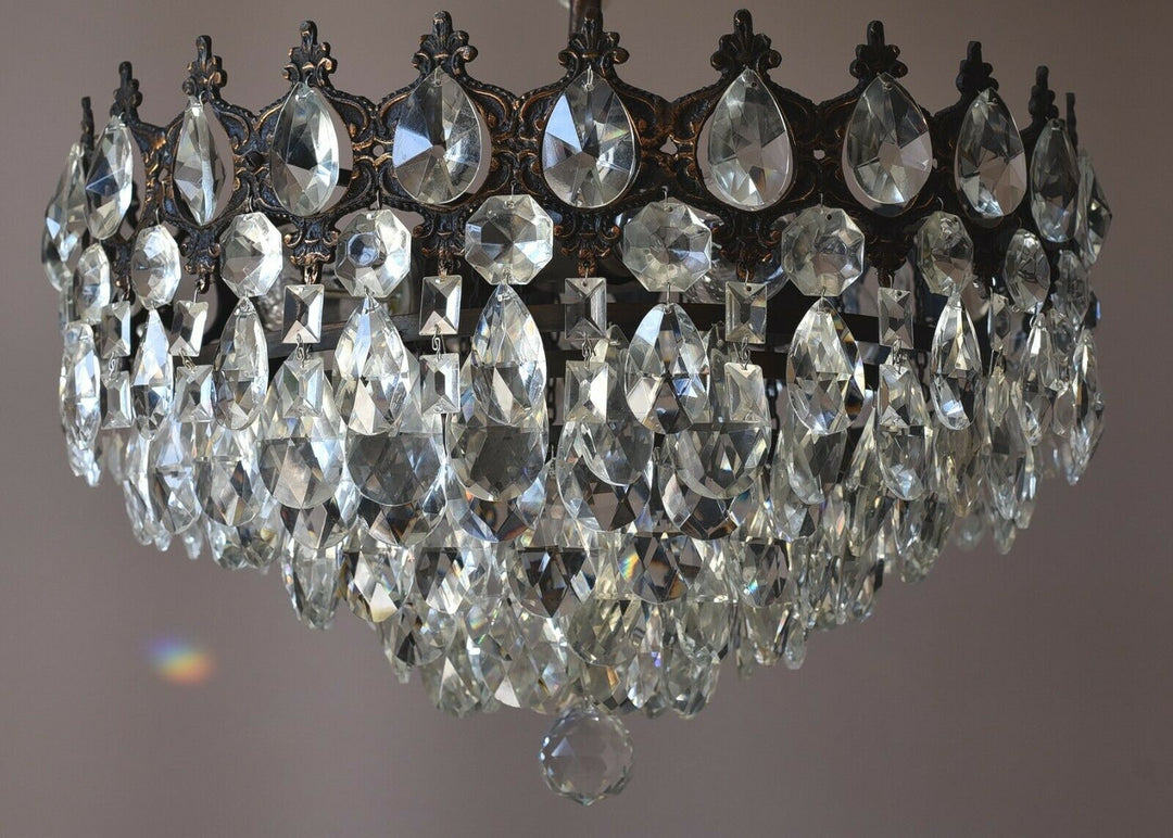 Brass Antique/ Vintage Crystal Chandelier, Hallway Lighting Light Pendant Lamp