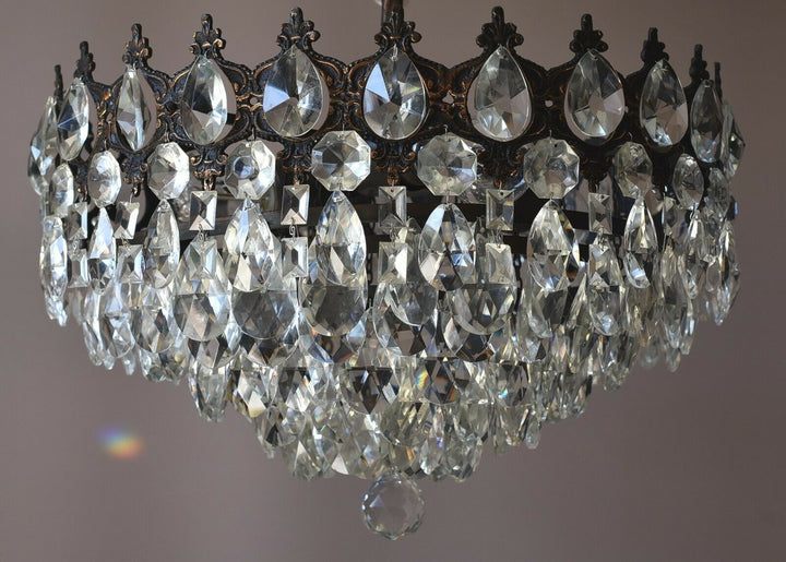 Brass Antique/ Vintage Crystal Chandelier, Hallway Lighting Light Pendant Lamp