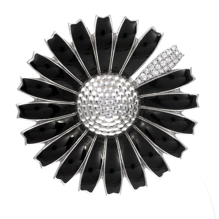 Georg Jensen. Silver Black Daisy Pendant / Brooch with Pavé Diamonds 0.21ct.
