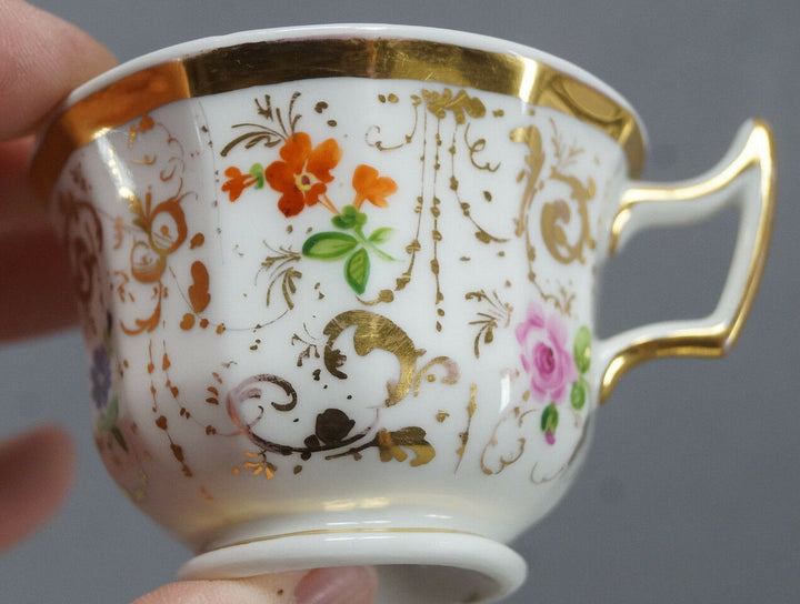 KPM Berlin Hand Painted Multicolor Floral & Gold Demitasse Cup & Saucer C. 1840s