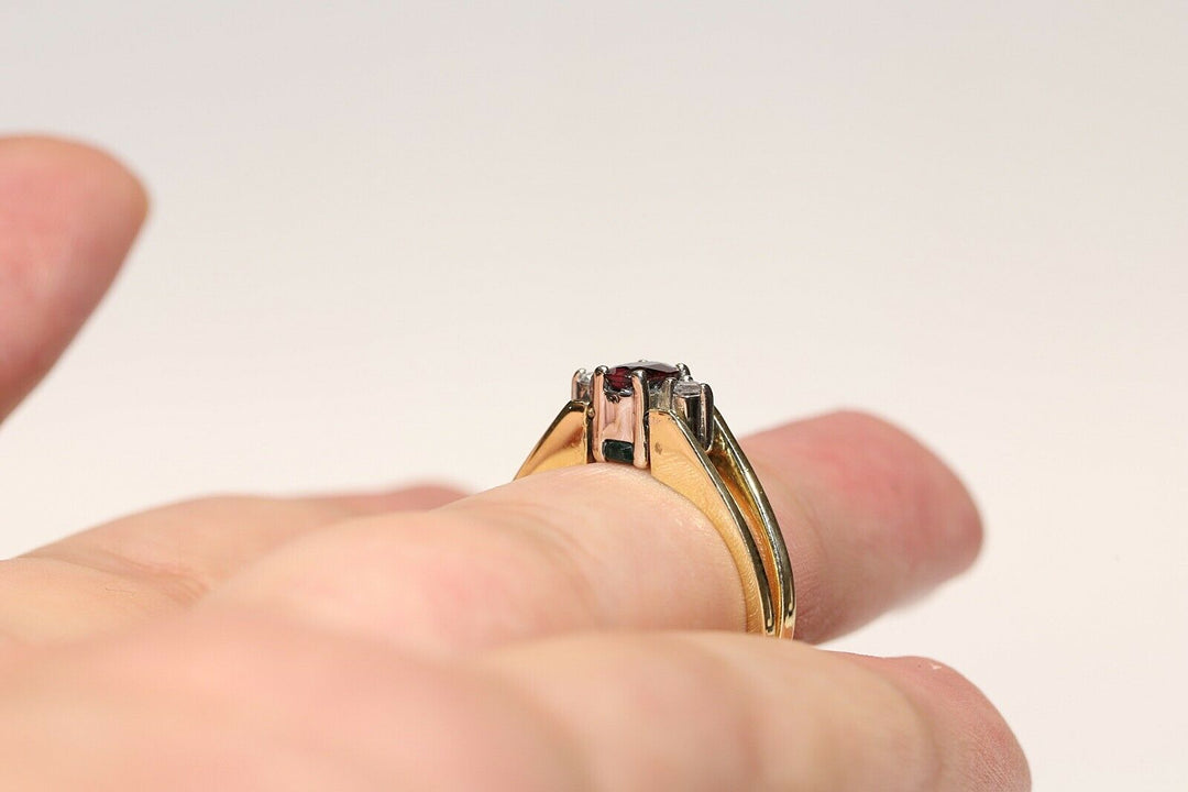 ヴィンテージ 18K ナチュラルダイヤモンド、エメラルド、ルビーのリバーシブルリング