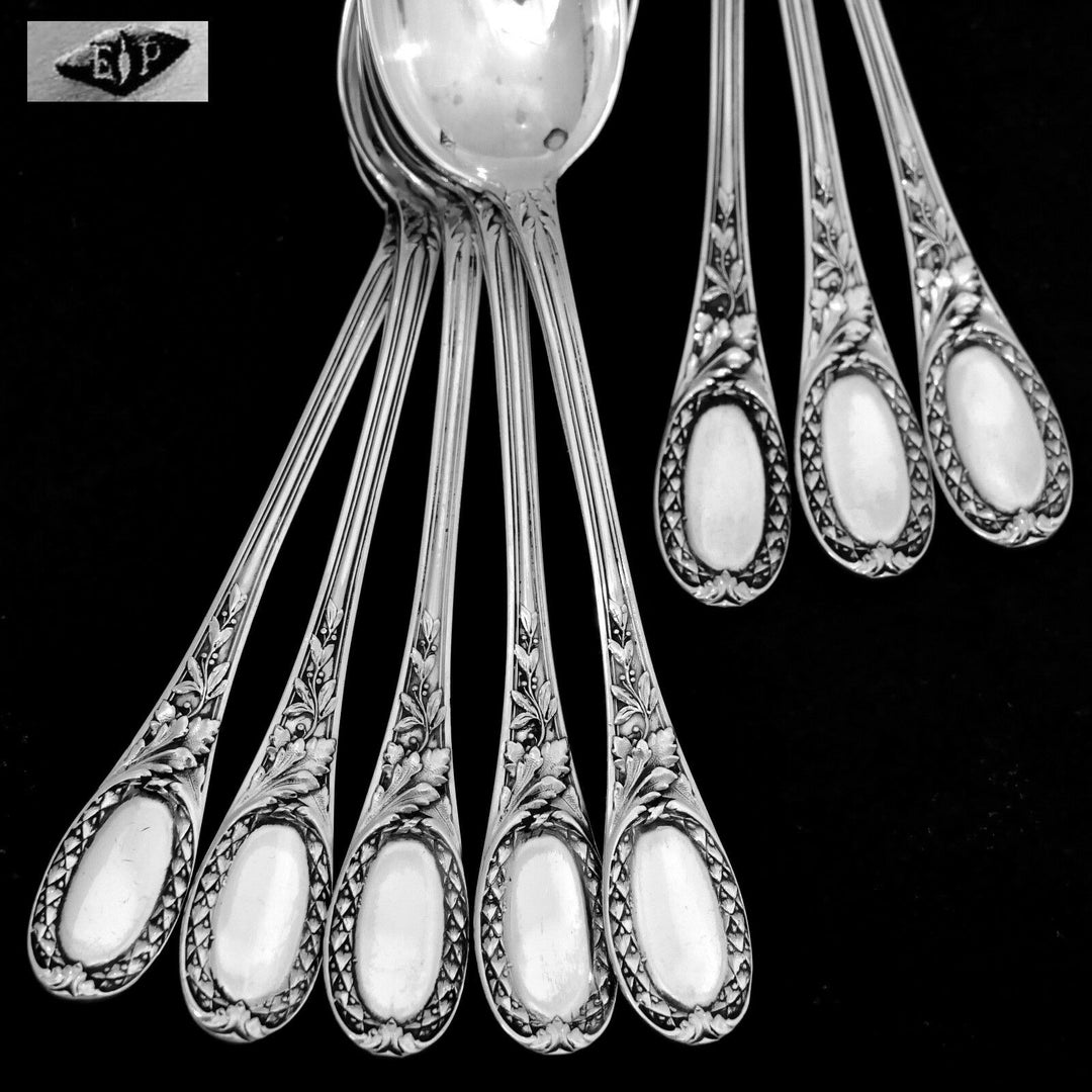 Puiforcat French Sterling Silver Coffee Dessert Spoons Set, Neoclassical