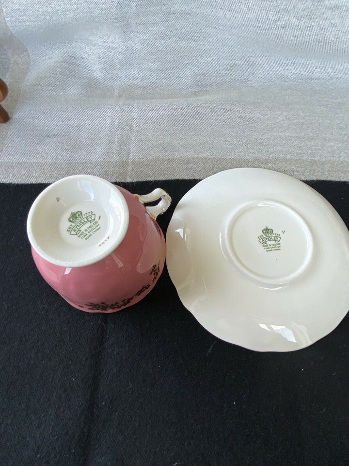 VINTAGE AYNSLEY DARK PINK TEACUP & SAUCER VIOLETS & GOLD
