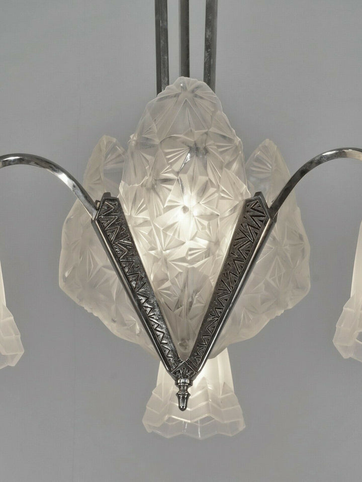 DEGUE : FRENCH 1930 ART DECO CHANDELIER ...... lamp muller era France