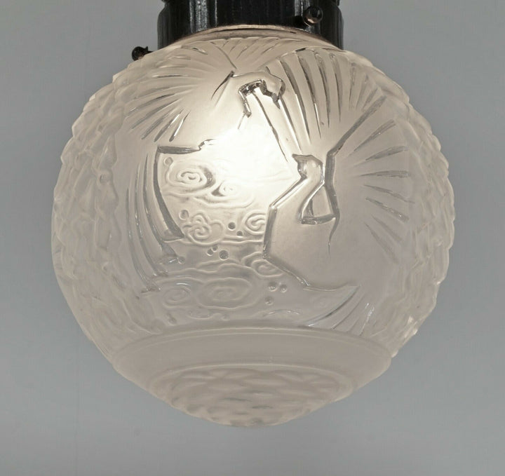 VASSEUR & MULLER FRERES : FRENCH ART DECO PENDANT chandelier 1930 peacock France
