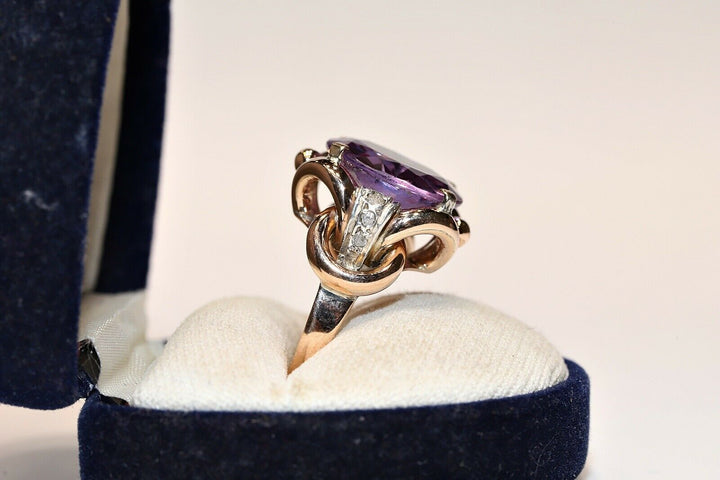 オールド オリジナル ヴィンテージ 14K ナチュラルローズカットダイヤモンドとアメシストのリング